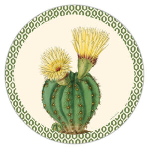 SOTTOPIATTO ARTIGIANALE TONDO LA CORALLINA FIRENZE GRAND CAYMAN CACTUS FIORE GIALLO BORDO IKAT VERDE